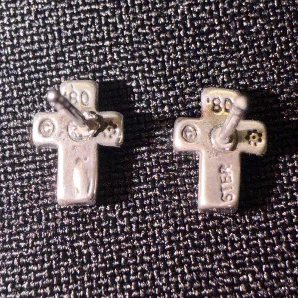 🌵✨ VINTAGE 1980 Sterling Silver Turquoise Cross Set – Ring Sz 4 + Stud Earrings - Picture 7 of 13